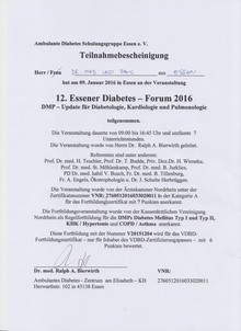 Teilnahmebescheinigung Diabetes-Forum
