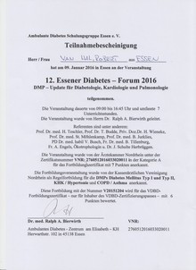 Teilnahmebescheinigung Diabetes-Forum